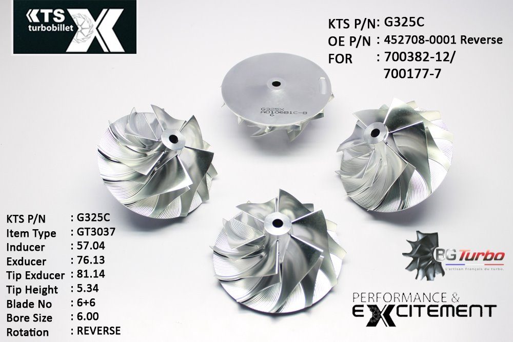 Turbo ROUE FORGÉE MFS PERFORMANCE - 6+6 PALES - INDUCER : 57,04 - EXDUCER : 76,13 - TYPE : GT3037ANGLE : 65° - ROTATION : Reverse - SUPER BACK : 2,36 - BORE SIZE : 6
